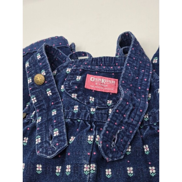 VINTAGE OSHKOSH B'GOSH COTTON DENIM BID OVERALLS 1980S DAISY FLORAL BABY 12 MONS - Picture 14 of 15
